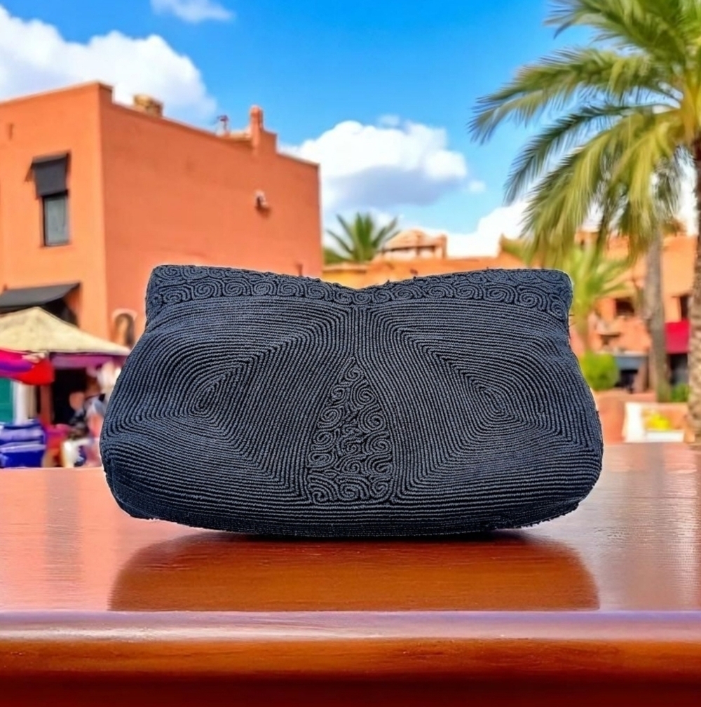 Vintage Hollywood Handbag Corde' Wover Black Clutch Bag